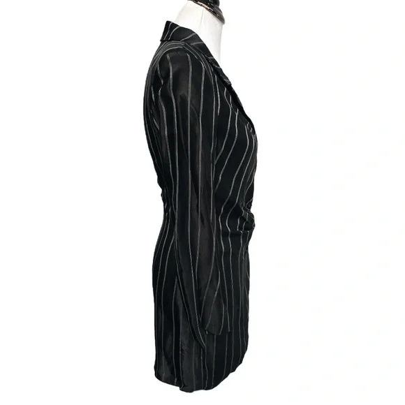 Zara Pinstriped Wrap Blazer Mini Dress Black Size Small - Picture 3 of 9